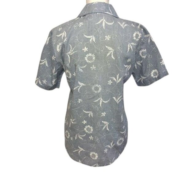 Cabin Creek Blouse Womens S Blue Floral Stripe Short Sleeve Made in USA - Picture 6 of 12